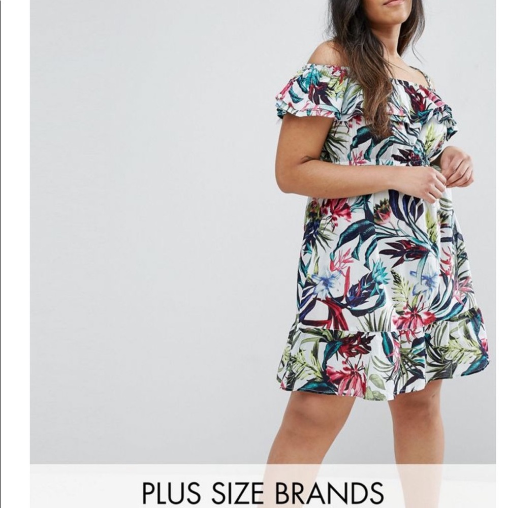 Tropical Bardot Dress with Frill - Picture 2 of 4